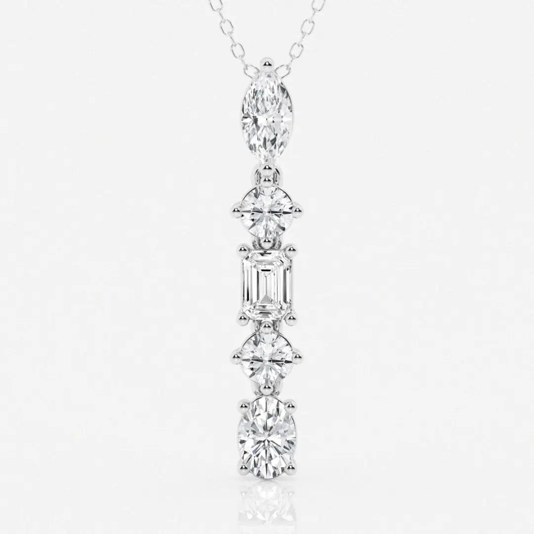 Lab Grown 2.25 CT Multi Cut Diamond Mid-Century Necklace Jewel Carts