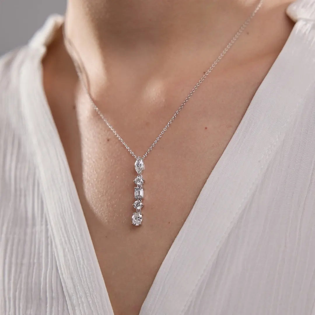 Lab Grown 2.25 CT Multi Cut Diamond Mid-Century Necklace Jewel Carts
