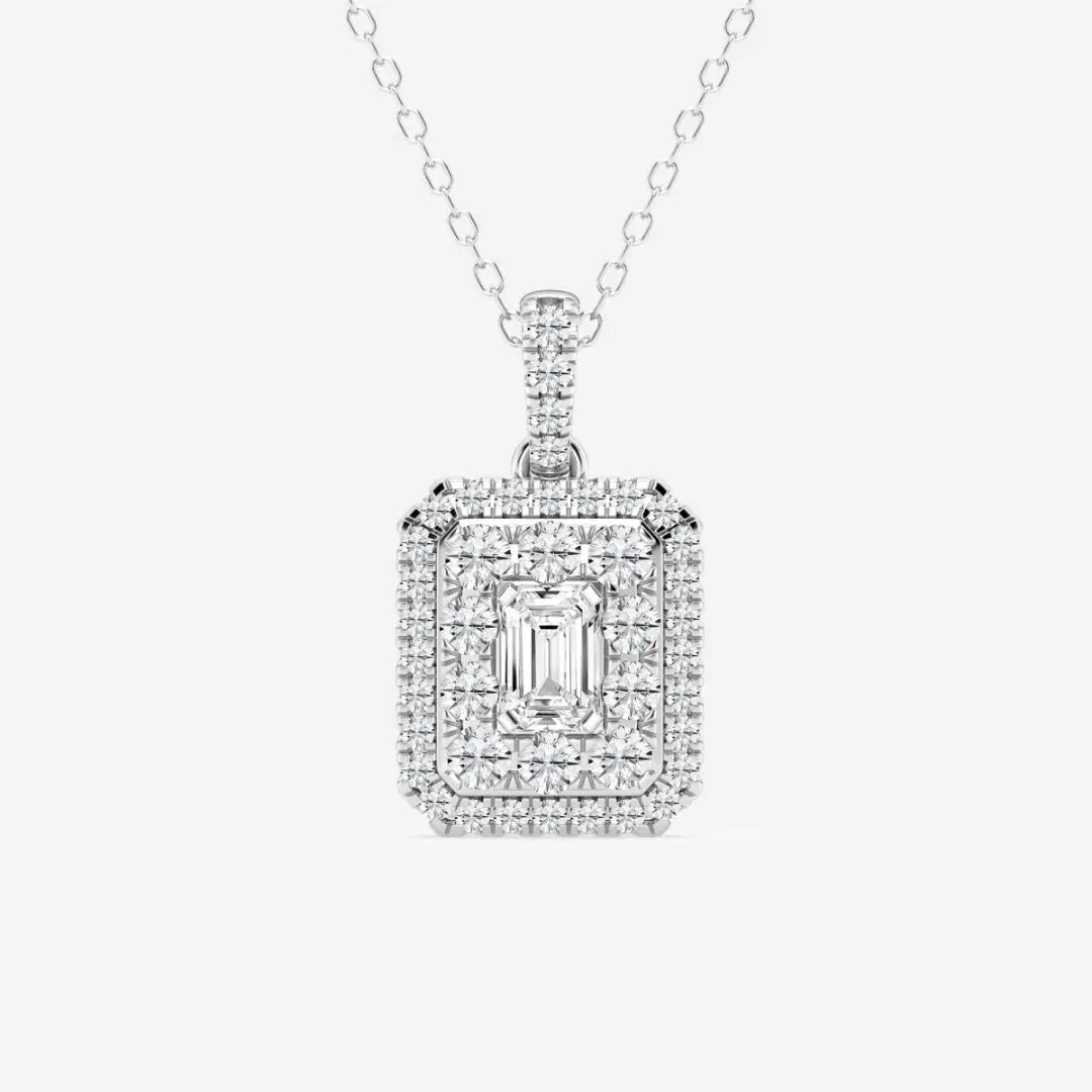 Lab Grown 3.22 CT Emerald Cut Diamond Art Nouveau Necklace Jewel Carts