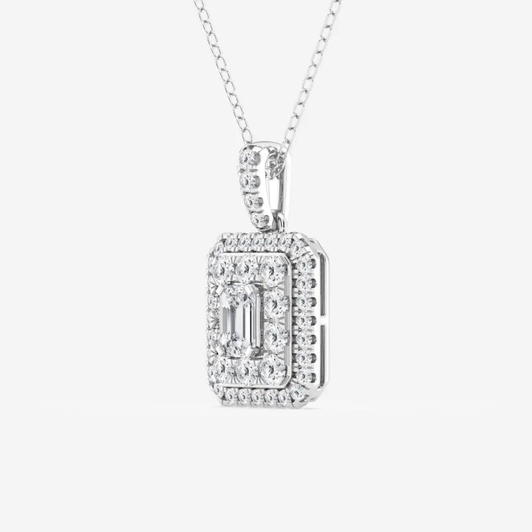 Lab Grown 3.22 CT Emerald Cut Diamond Art Nouveau Necklace Jewel Carts