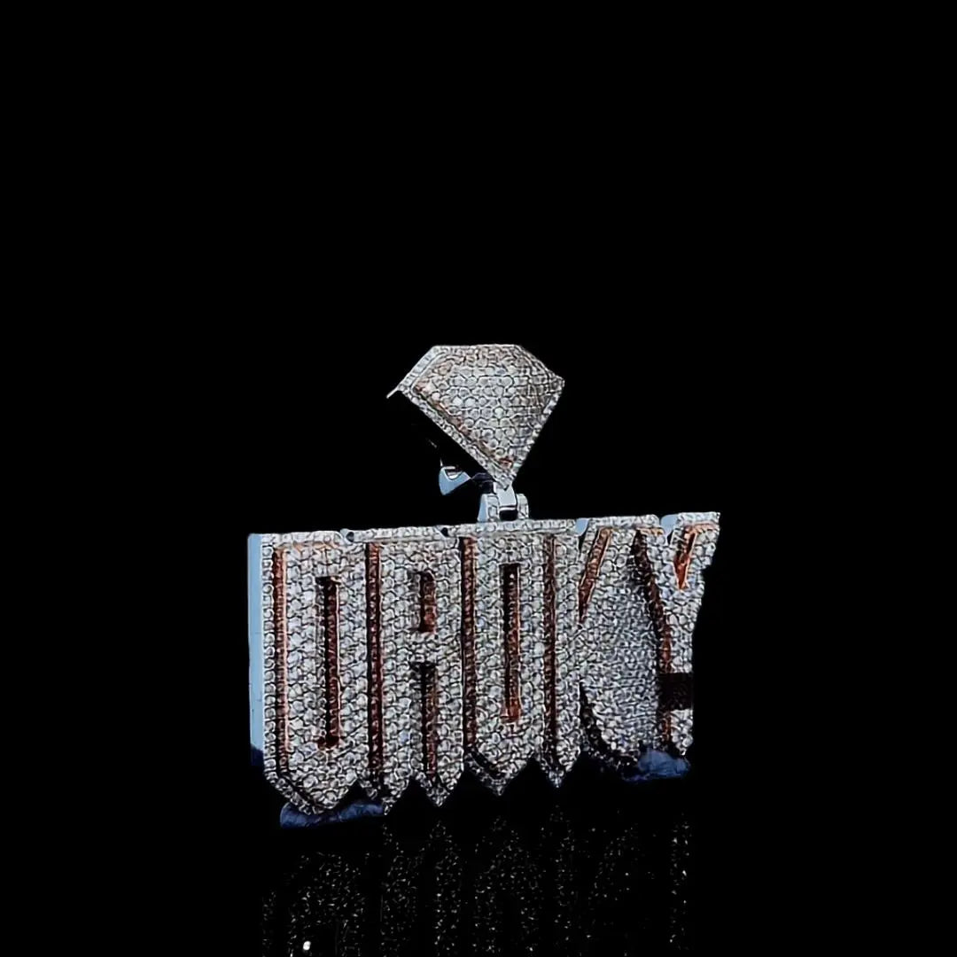 Luxe Statement Charm Droky Moissanite Pendant in 925 Sterling Silver Right Profile View