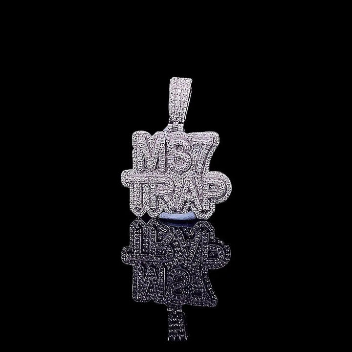 MS7 Trap Star Moissanite Medallion Pendant in 925 Sterling Silver Left Profile View