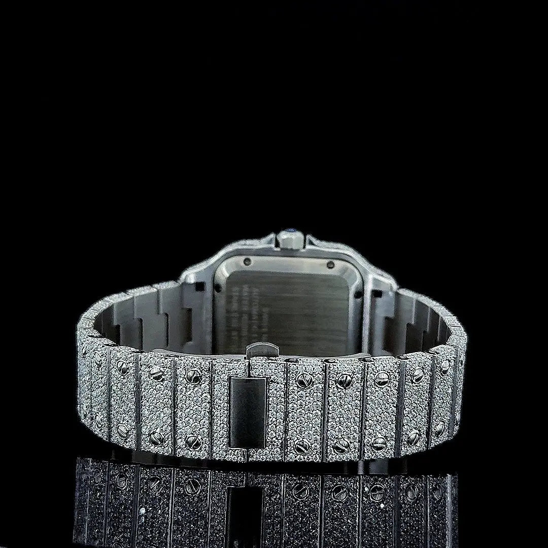 Moissanite Cartier Watch Arabic Caseback View