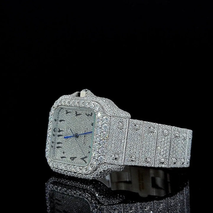 Moissanite Cartier Watch Arabic Left Profile View