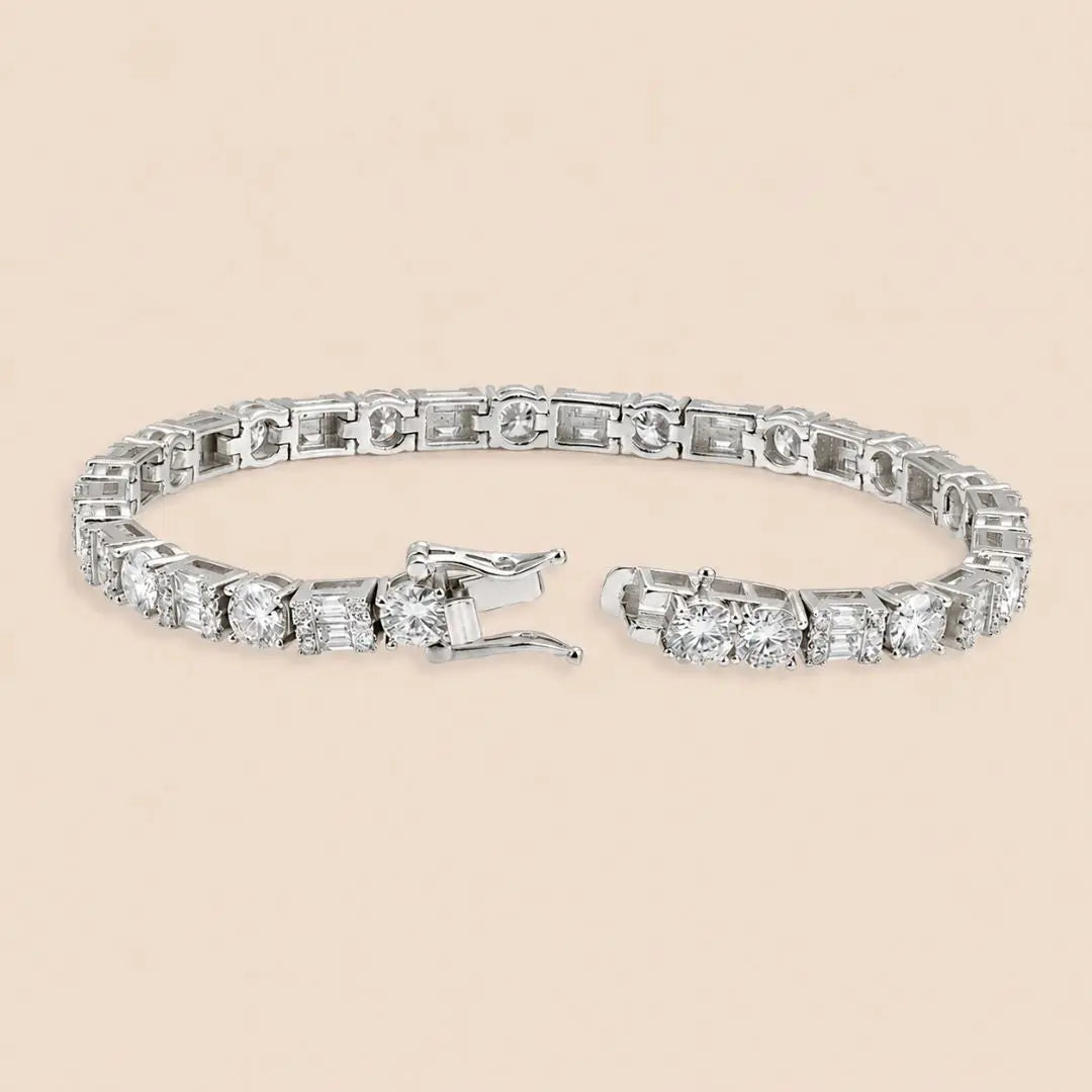 5MM Moissanite Tennis Bracelet Hybrid Cut 14K Gold Jewel Carts