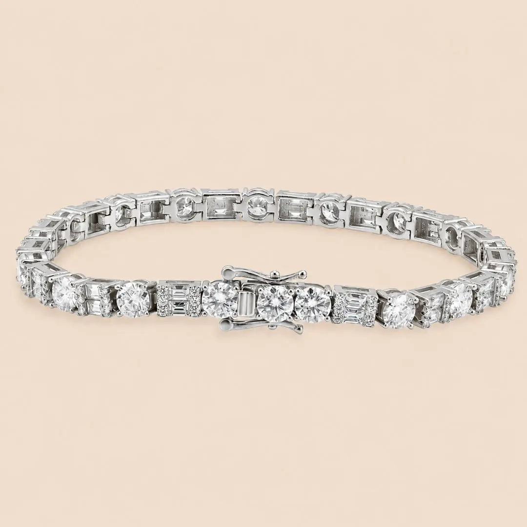 5MM Moissanite Tennis Bracelet Hybrid Cut 14K Gold Jewel Carts