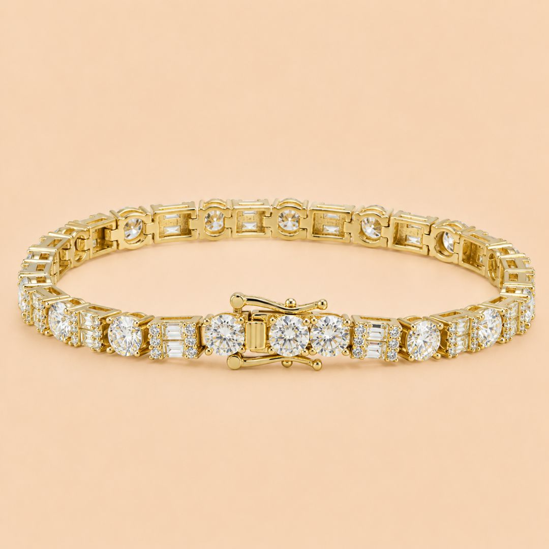 5MM Moissanite Tennis Bracelet Hybrid Cut 14K Gold