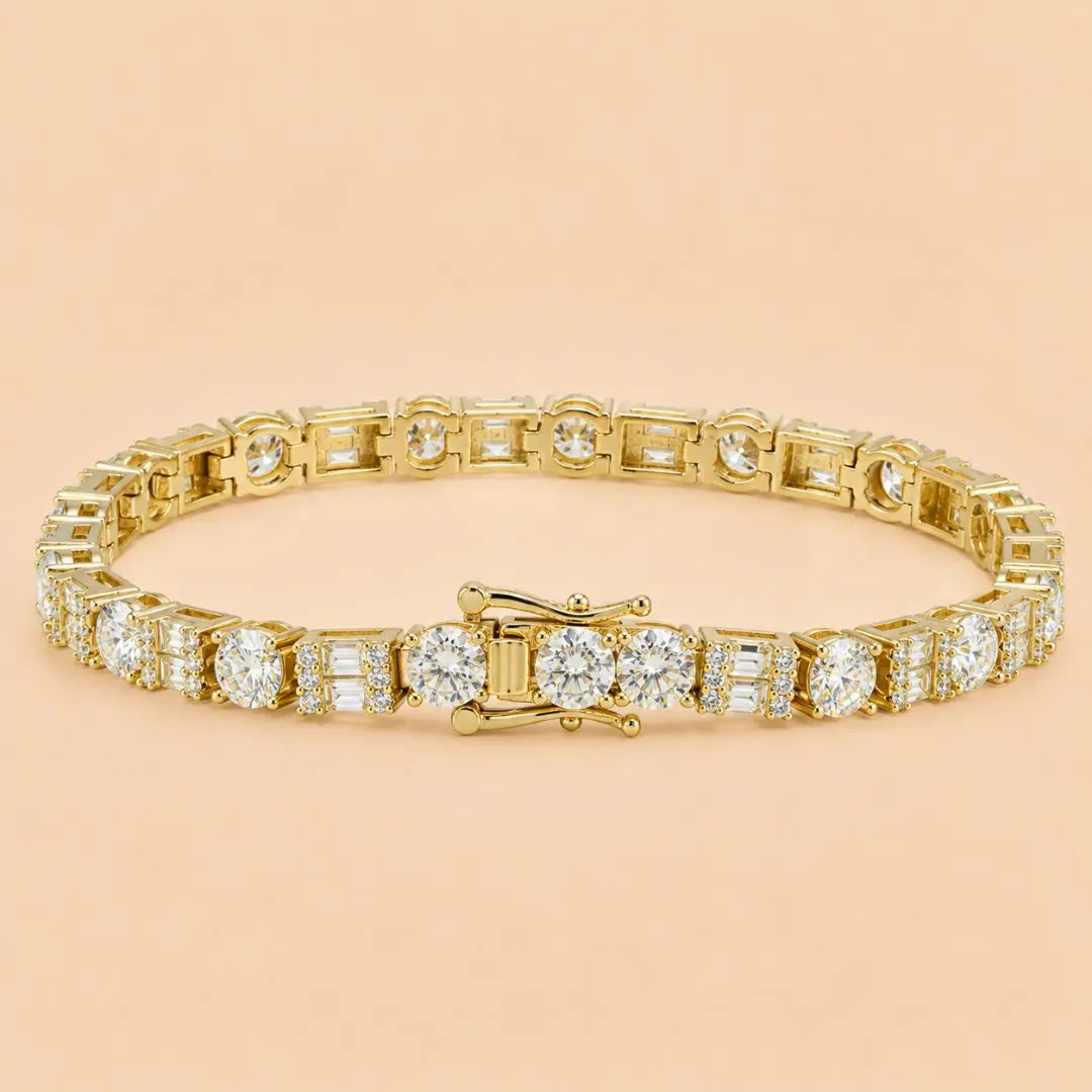 5MM Moissanite Tennis Bracelet Hybrid Cut 14K Gold Jewel Carts