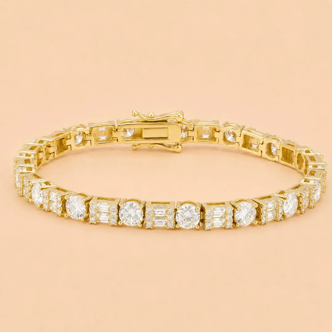 5MM Moissanite Tennis Bracelet Hybrid Cut 14K Gold Jewel Carts