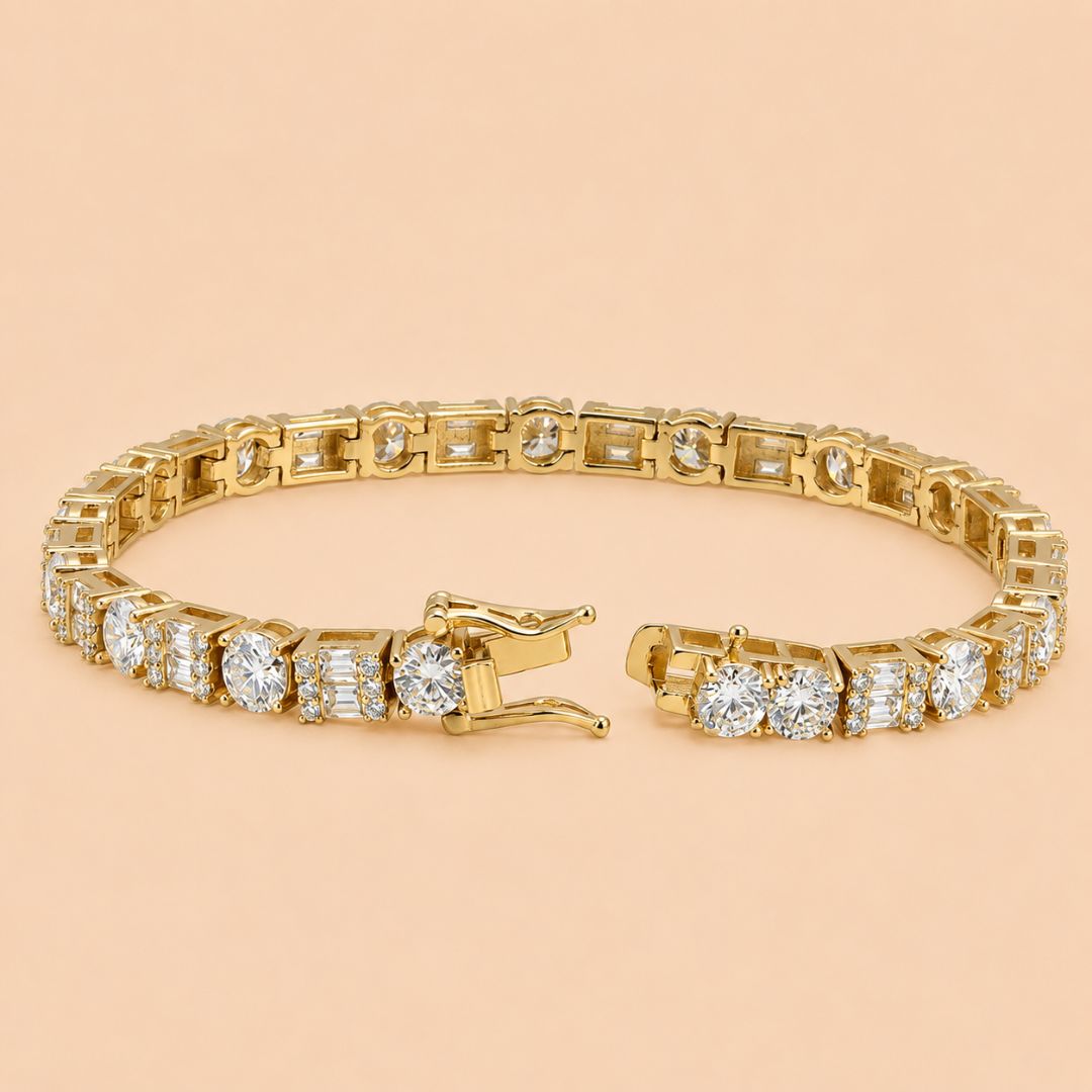 5MM Moissanite Tennis Bracelet Hybrid Cut 14K Gold