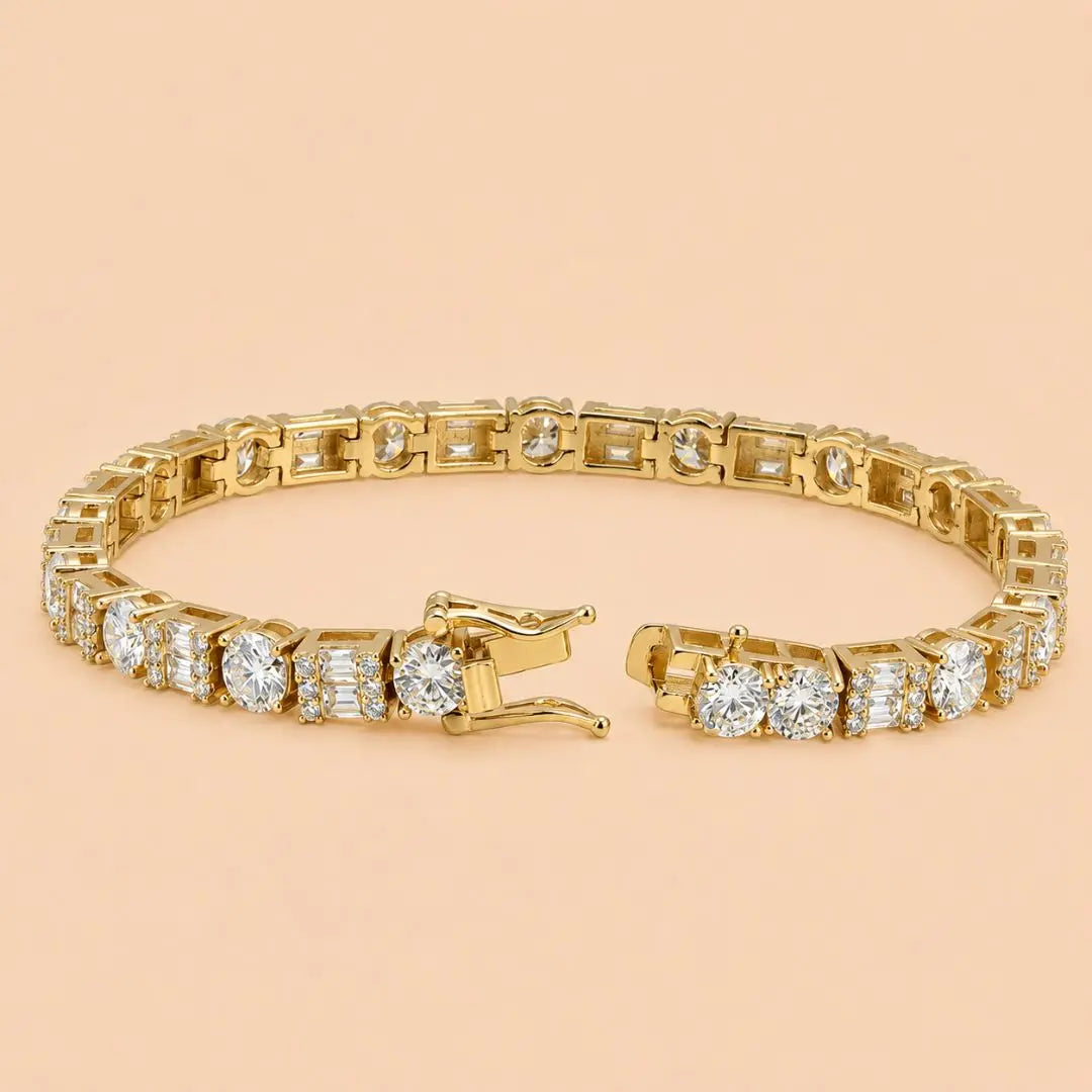 5MM Moissanite Tennis Bracelet Hybrid Cut 14K Gold Jewel Carts