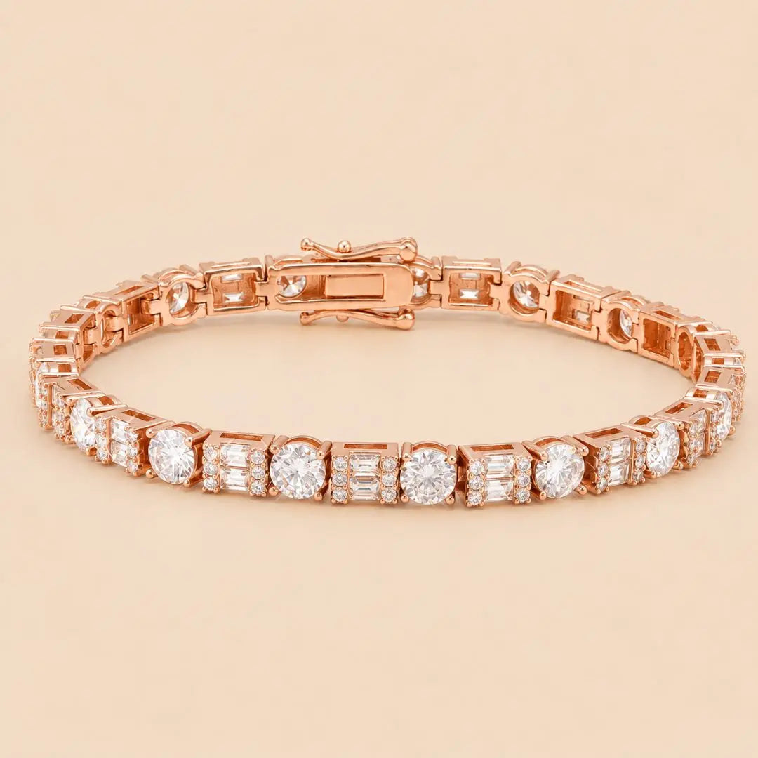 5MM Moissanite Tennis Bracelet Hybrid Cut 14K Gold Jewel Carts