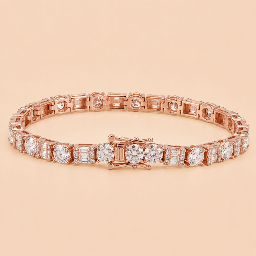 5MM Moissanite Tennis Bracelet Hybrid Cut 14K Gold