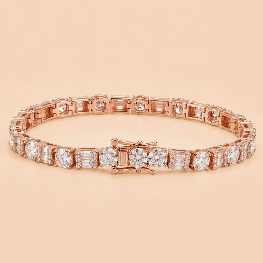 5MM Moissanite Tennis Bracelet Hybrid Cut 14K Gold Jewel Carts