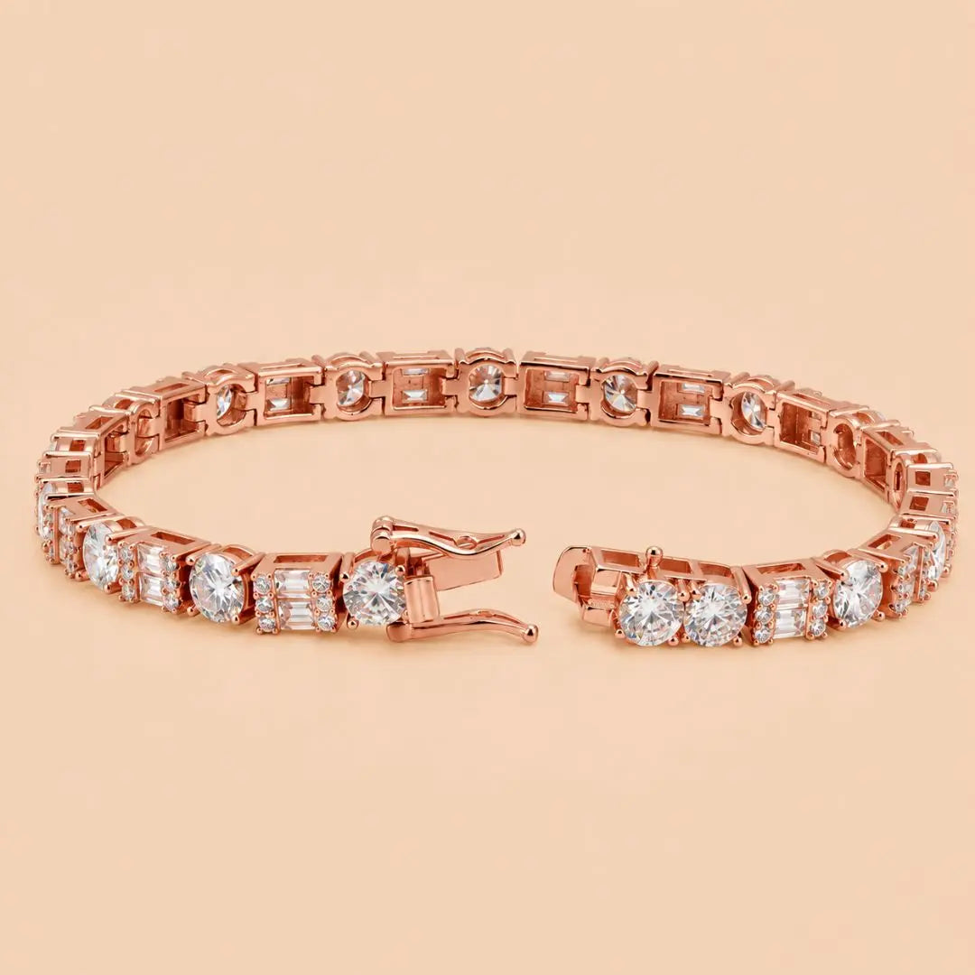 5MM Moissanite Tennis Bracelet Hybrid Cut 14K Gold Jewel Carts