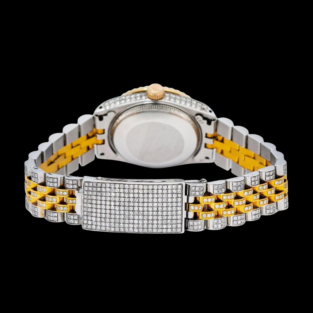 Rolex Datejust Black Dial Roman Numerals Two Tone Yellow Gold Two Tone Jubilee Watch Caseback View