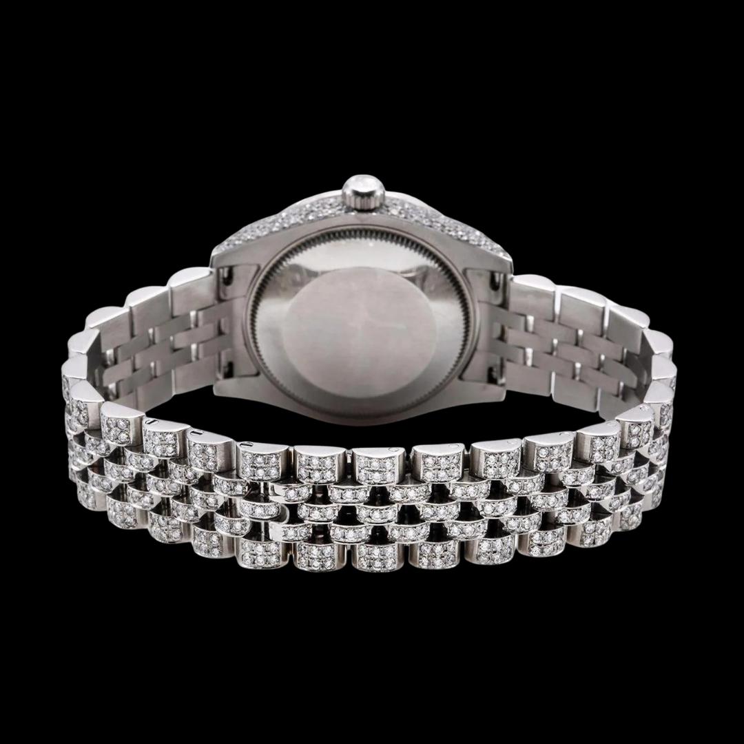 Rolex Datejust Blue Arabic Numerals Diamond Dial Fully Iced Out Jubilee Bracelet Moissanite Watch Caseback View