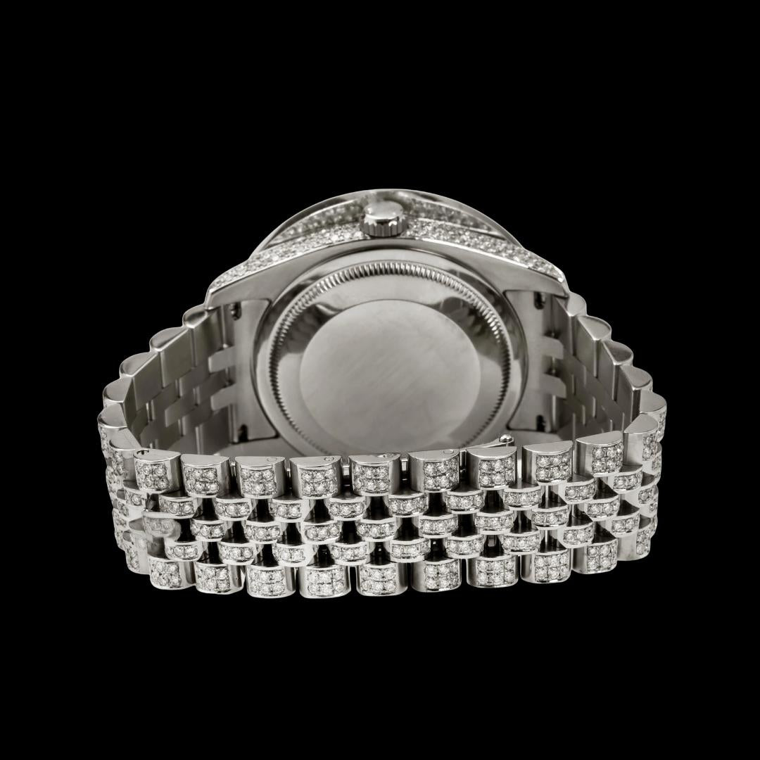 Rolex Datejust Brown Dial Diamond Ramon Numerals Fully Iced Out Jubilee Bracelet Moissanite Watch Caseback View
