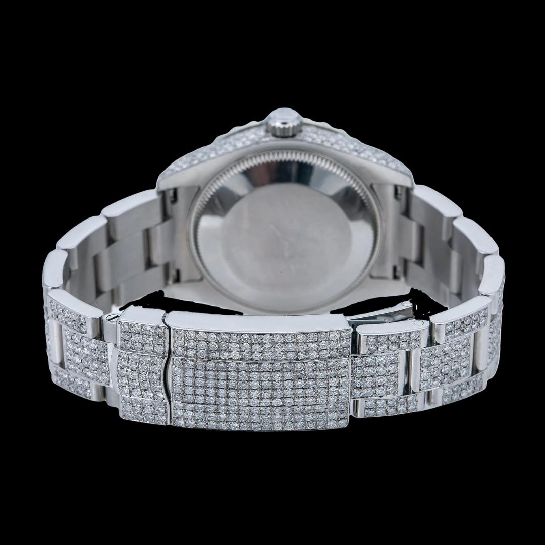 Rolex Datejust Dial Diamond Markers Jubilee Bracelet Fully Iced Out Moissanite Diamond Watch Caseback View