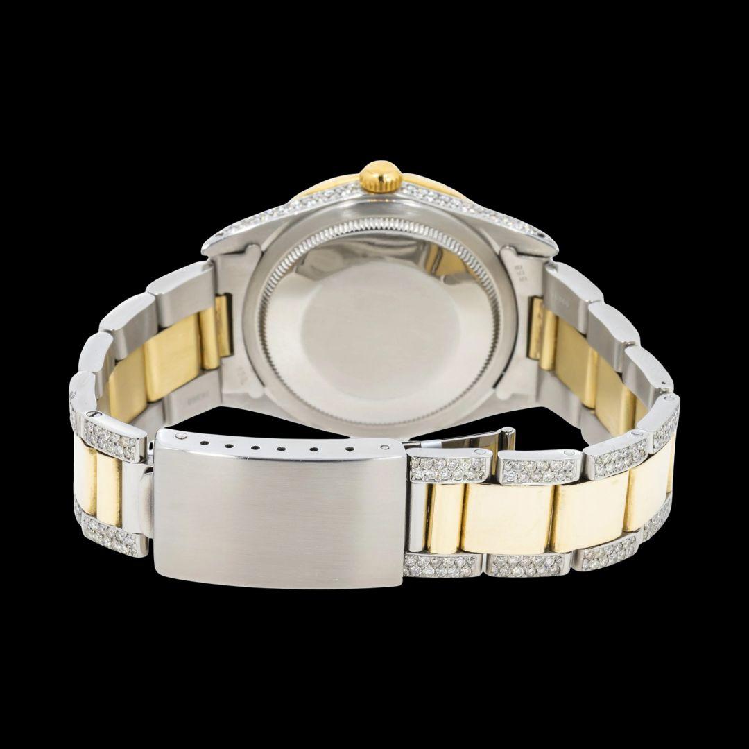 Rolex Datejust Dial Diamond Roman Numerals Two Tone Iced Out Oyster Bracelet Yellow Gold Moissanite Watch Caseback View