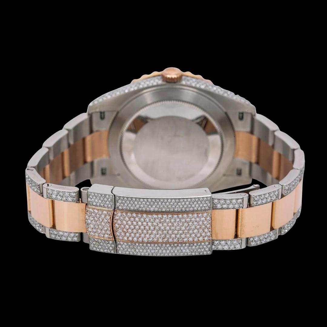 Rolex Datejust Diamond Bezel Arabic Dial Two Tone Rose Gold Oyster Bracelet Moissanite Watch Caseback View