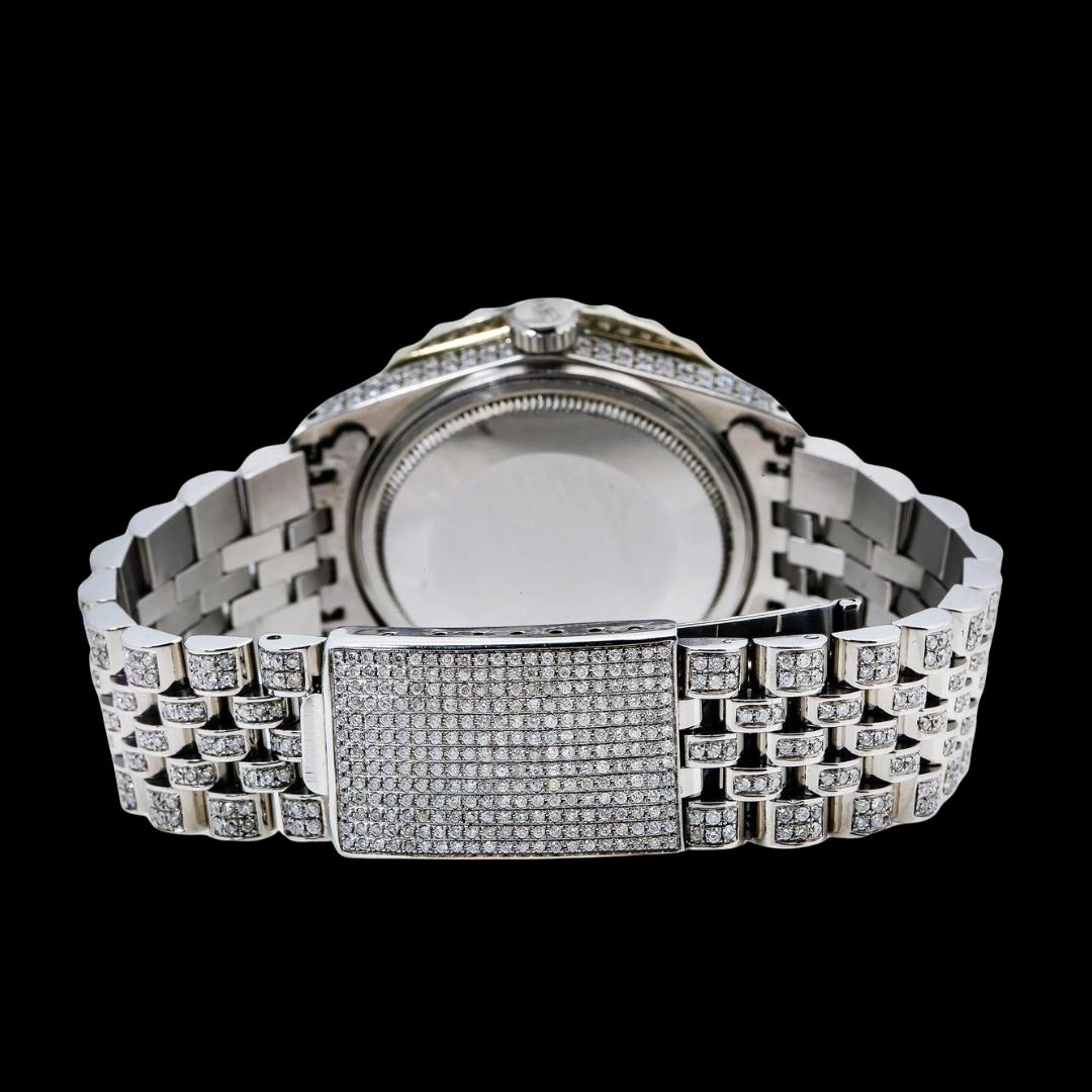 Rolex Datejust Diamond Dial Black Arabic Numerals Jubilee Bracelet Iced Out Moissanite Watch Caseback View