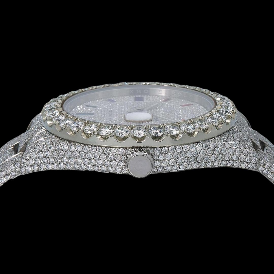 Rolex Datejust Diamond Paved Dial Rainbow Stick Markers Fully Iced Out Oyster Bracelet Moissanite Watch Crown View