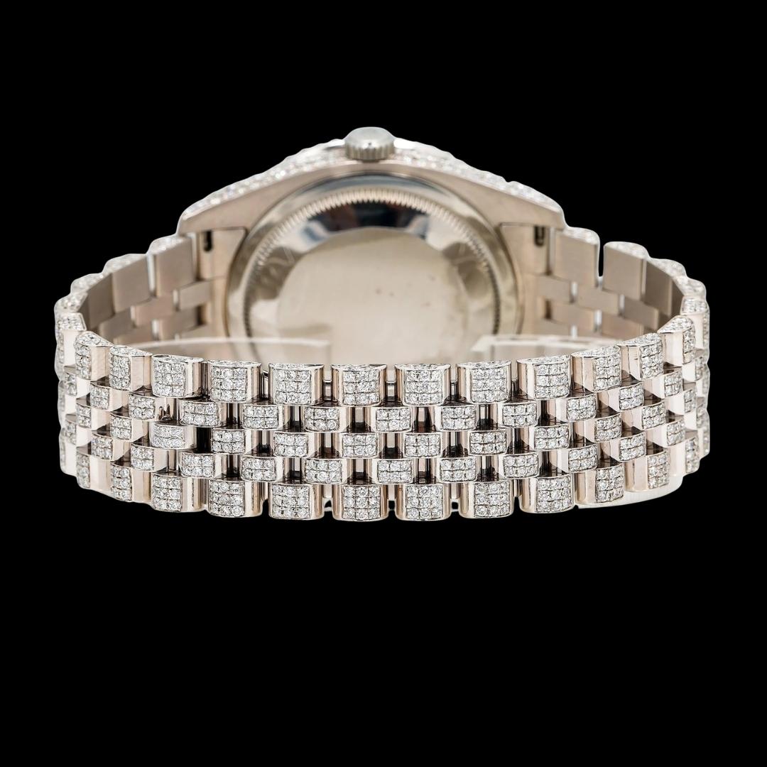 Rolex Datejust Diamond Paved Dial Red Arabic Numerals Jubilee Bracelet Iced Out Moissanite Watch Caseback View