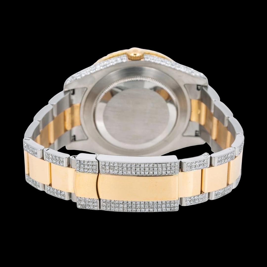 Rolex Datejust Diamond Paved Rainbow Roman Dial Yellow Gold Two Tone Oyster Bracelet Moissanite Watch Caseback View