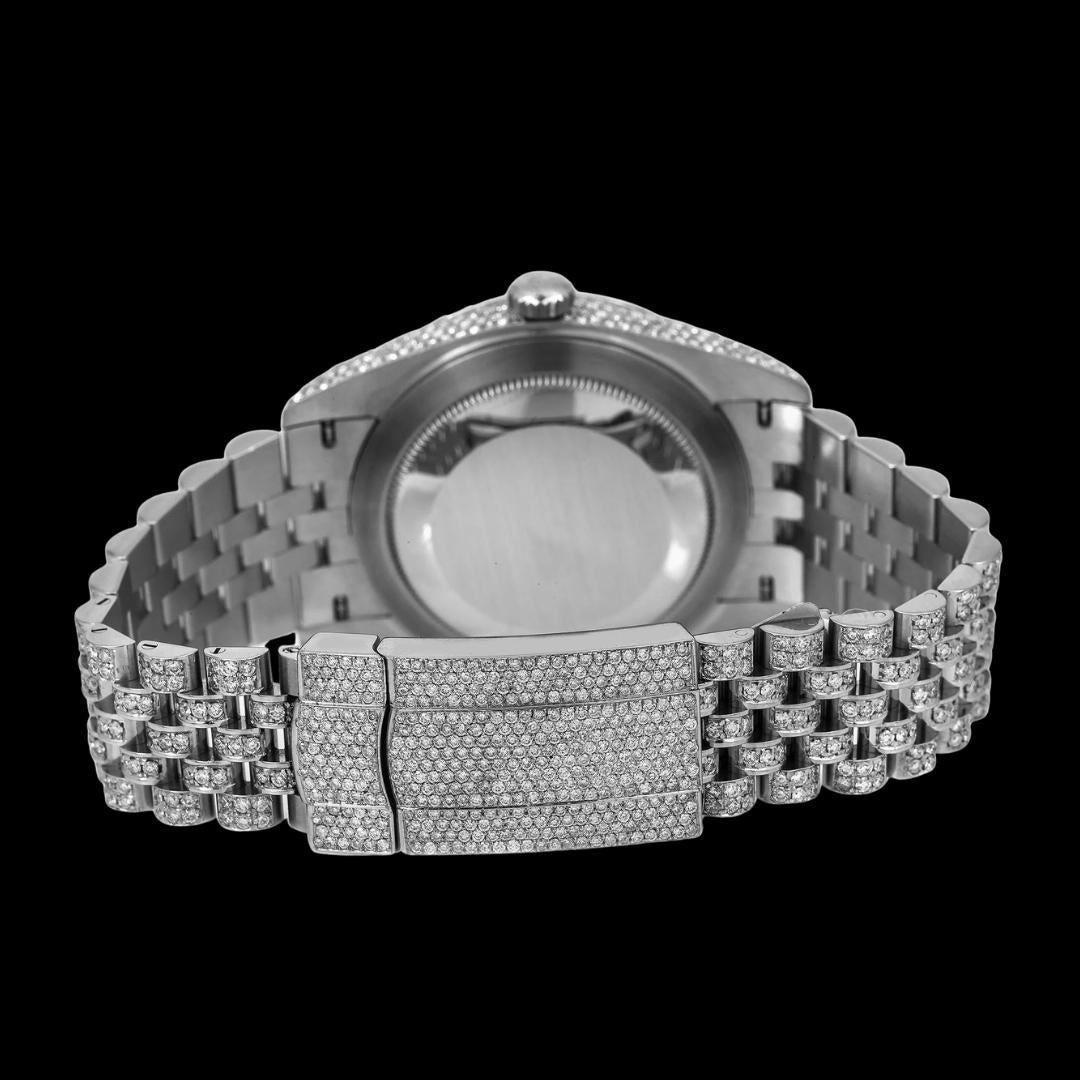 Rolex Datejust Diamond Paved Roman Dial Smooth Bezel Fully Iced Out Jubilee Bracelet Moissanite Watch Caseback View