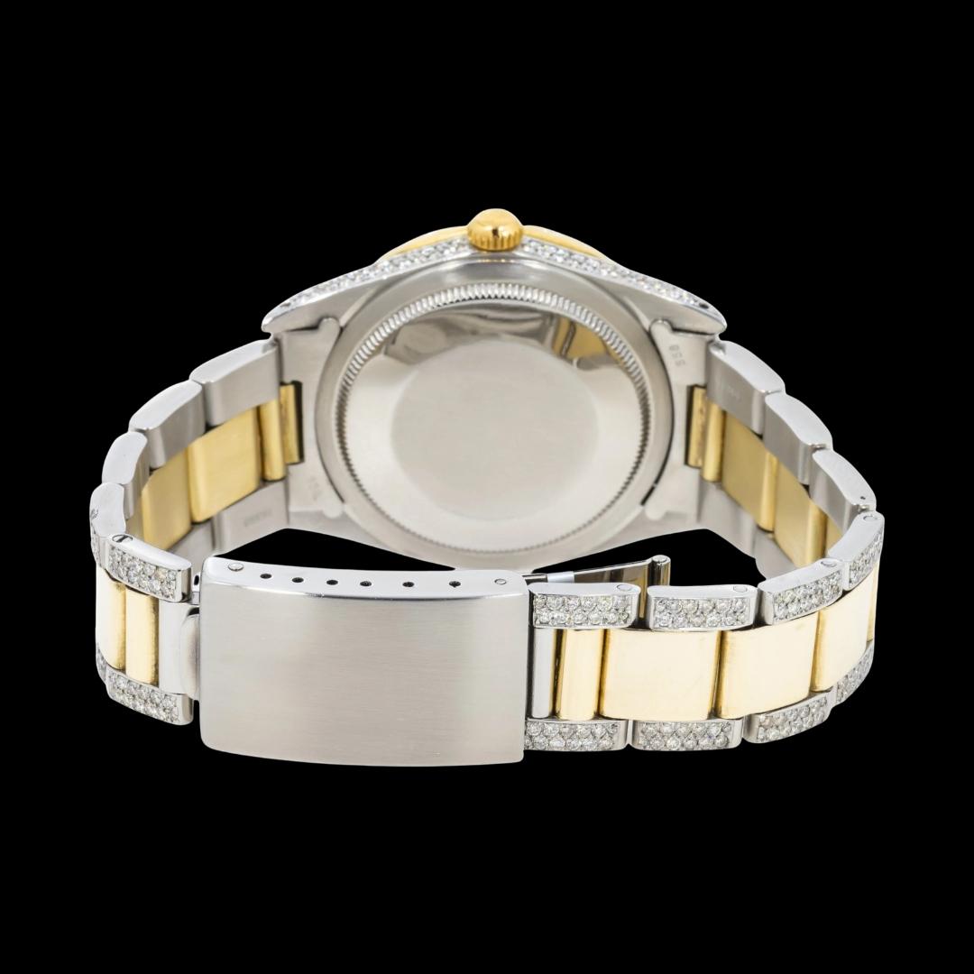 Rolex Datejust Green Roman Dial Two Tone Yellow Gold Oyster Bracelet Moissanite Watch Caseback View