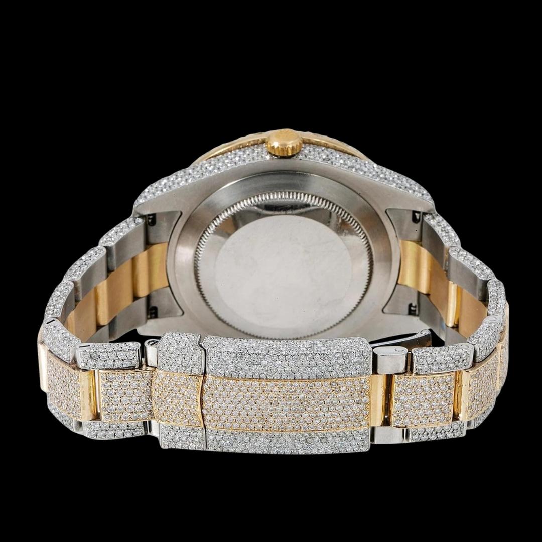 Rolex Datejust II Ruby Red Dial Roman Numerals Two Tone Yellow Gold Oyster Strap Iced Out Moissanite Watch Caseback View