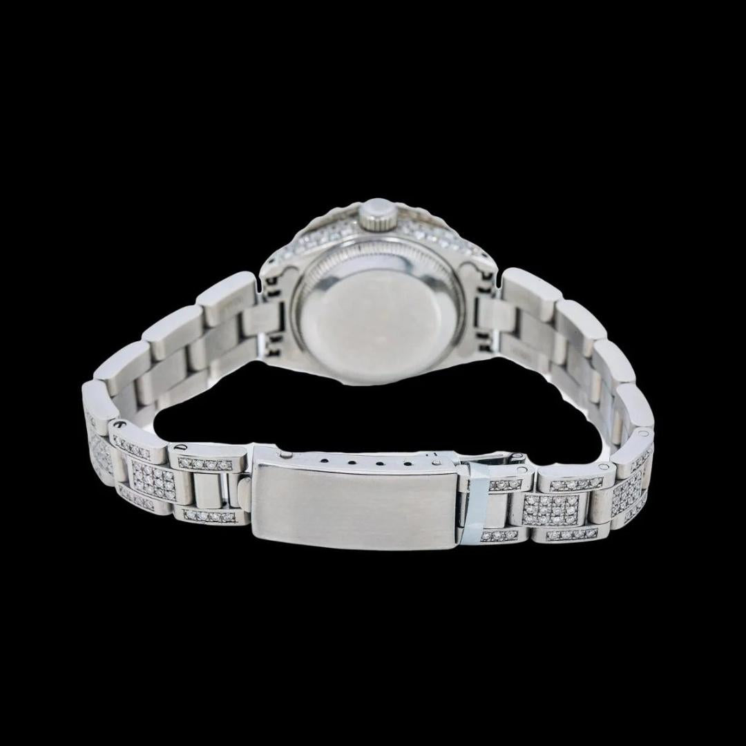 Rolex Datejust Pink Mother of Pearl Dial Diamond Markers Iced Out Oyster Strap Moissanite Watch for Women Caseback View