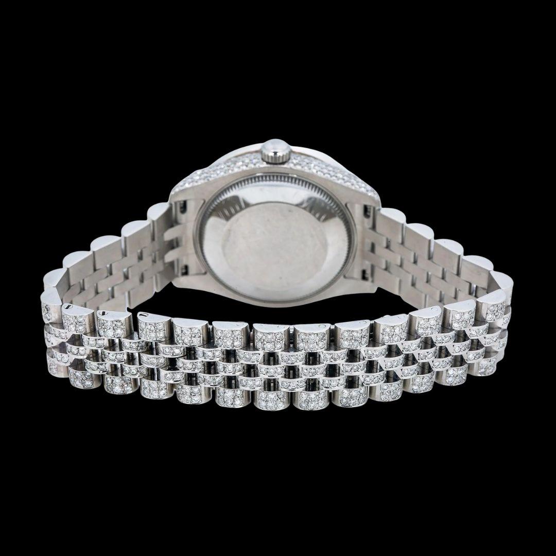 Rolex Datejust Rainbow Arabic Numerals Dial Fully Iced Out Jubilee Bracelet Moissanite Watch Caseback View
