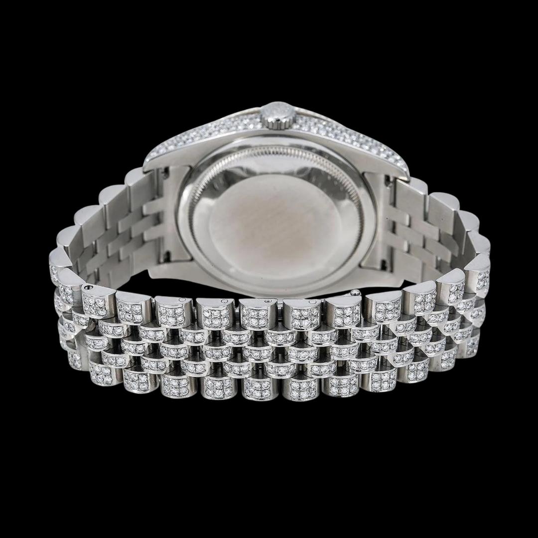 Rolex Datejust Rainbow Stick Markers Dial Diamond Bezel Jubilee Bracelet Iced Out Moissanite Watch Caseback View