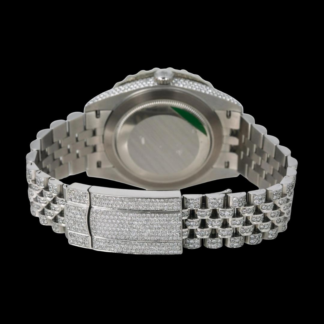 Rolex Datejust Royal Blue Dial Diamond Roman Numerals Fully Iced Out Jubilee Bracelet Moissanite Watch Caseback View