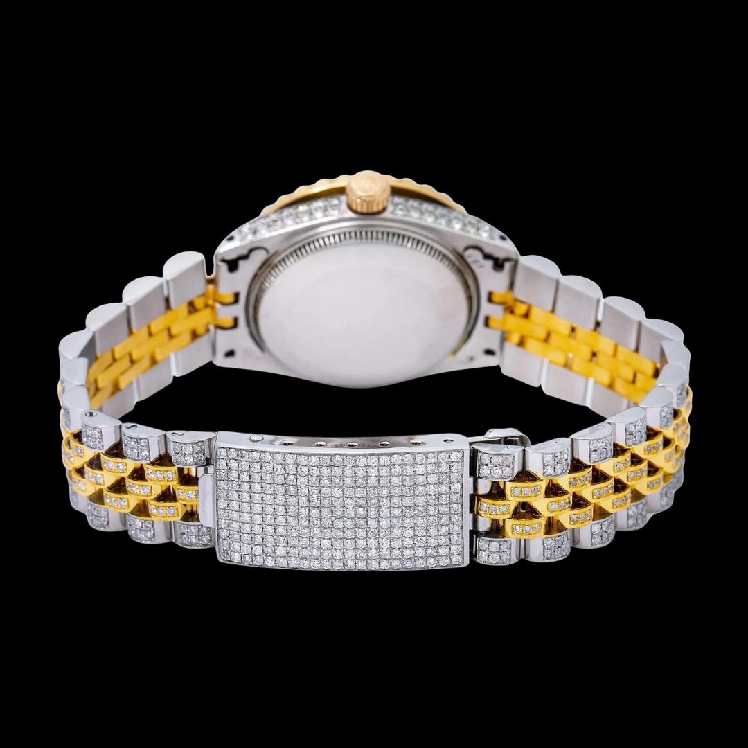 Rolex Datejust Tiffany Blue Roman Dial Two Tone Yellow Gold Jubilee Bracelet Moissanite Watch Caseback View