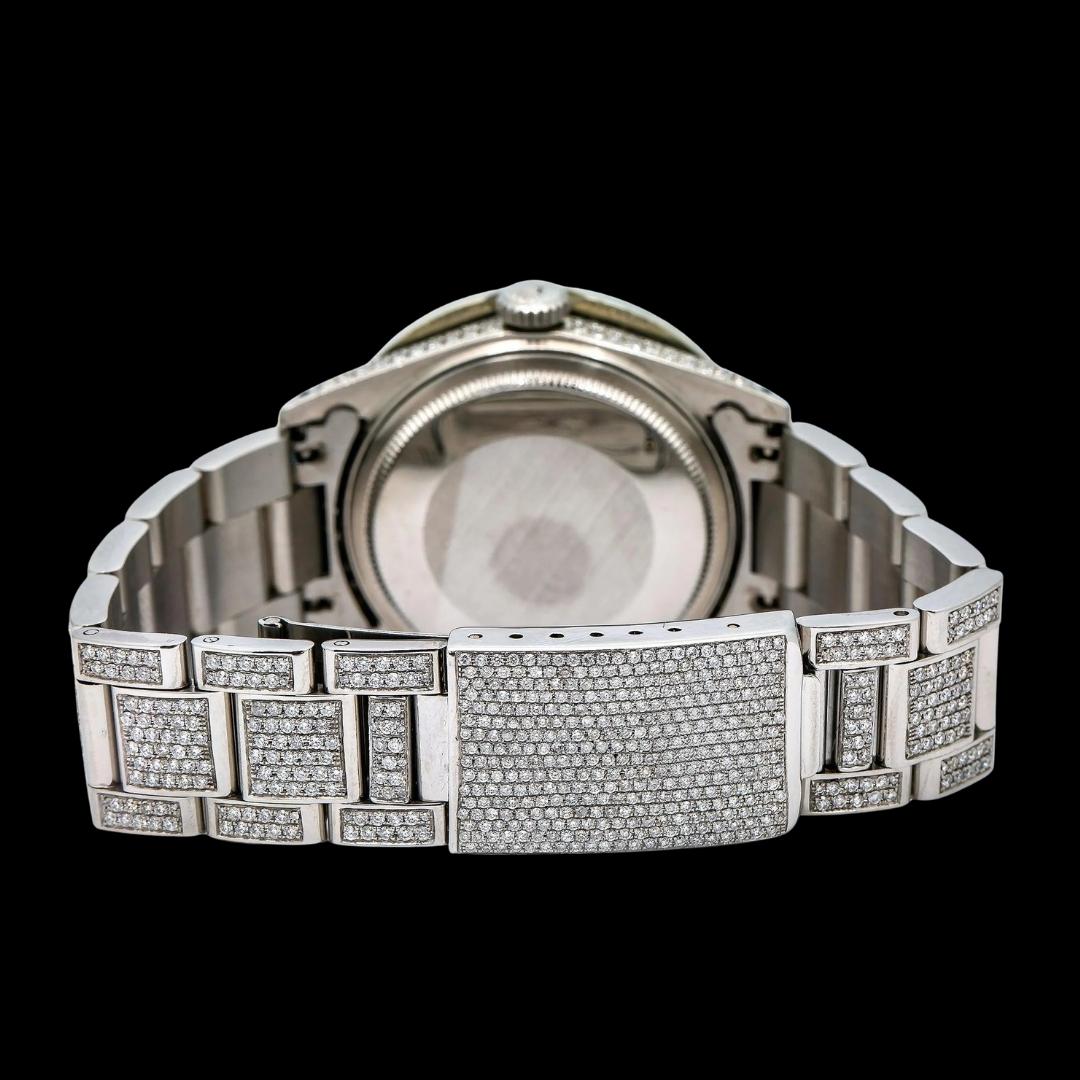 Rolex Datejust White Dial Diamond Roman Numerals Full Iced Out Oyster Bracelet Moissanite Watch Caseback View