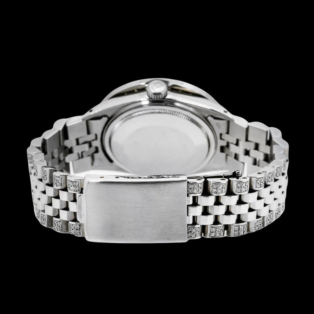 Rolex Datejust White Pearl Dial Diamond Markers Jubilee Strap Fully Iced Out Moissanite Watch Caseback View