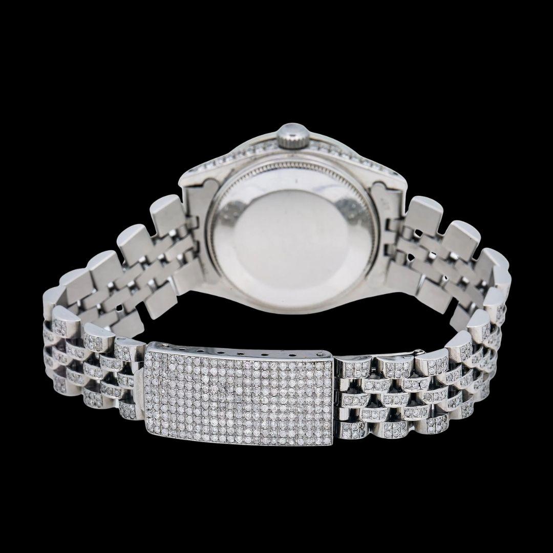 Rolex Datejust White Roman Diamond Dial Diamond Bezel Fully Iced Out Jubilee Bracelet Watch Caseback View