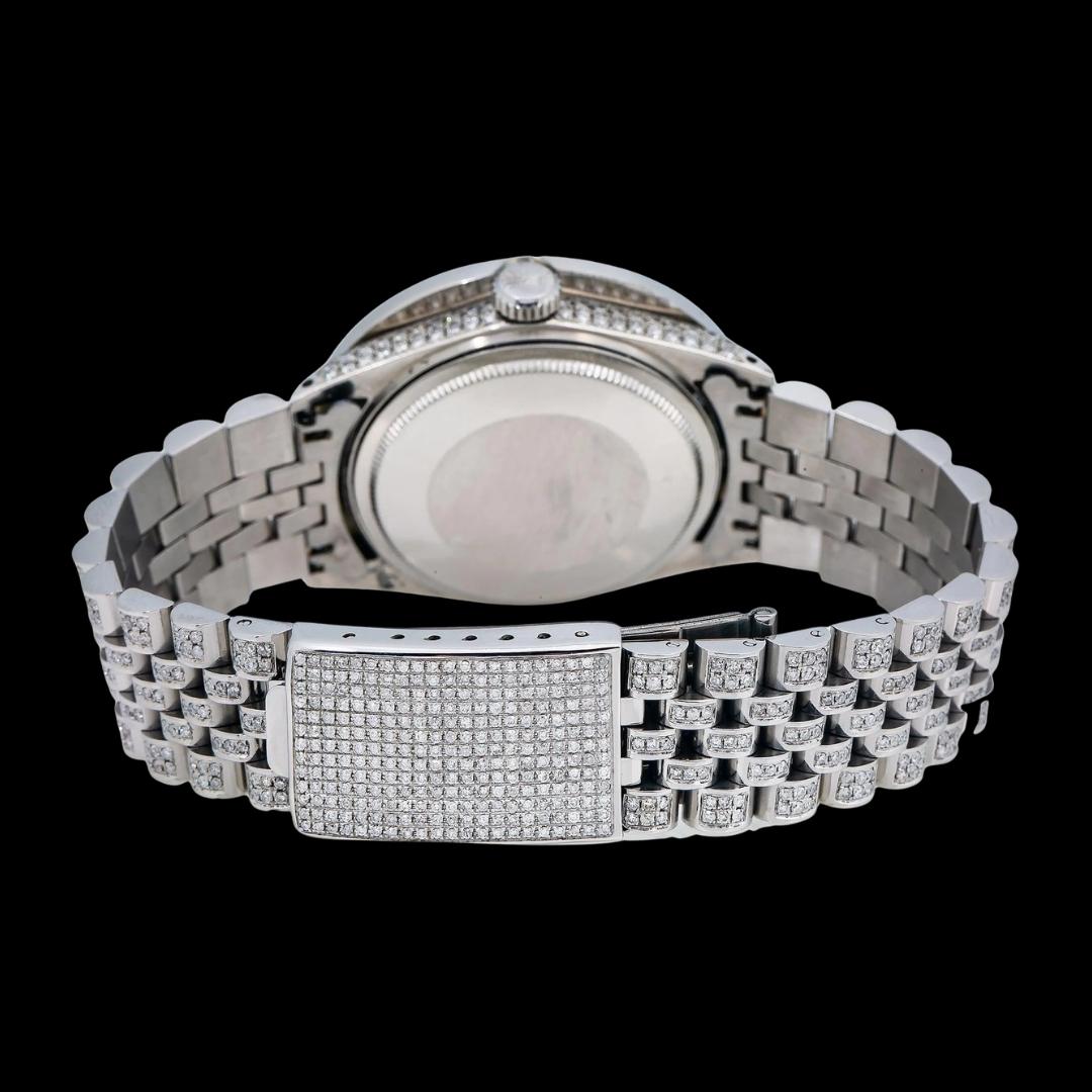Rolex Diamond Bezel White Pearl Dial Diamond Roman Numerals Iced Out Jubilee Bracelet Moissanite Watch Caseback View