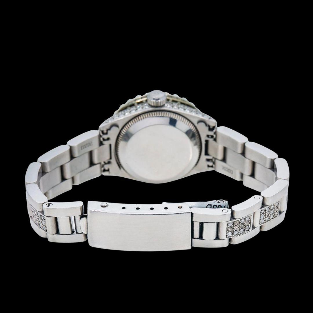 Rolex Diamond Markers Green Dial Diamond Bezel Semi Iced Oyster Bracelet Moissanite Watch Caseback View