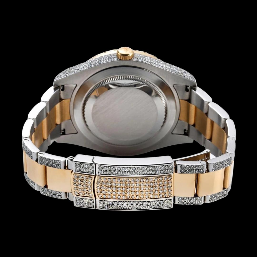 Rolex Diamond Paved Dial Diamond Stick Markers Two Tone Oyster Bracelet Iced Out Moissanite Watch Caseback View