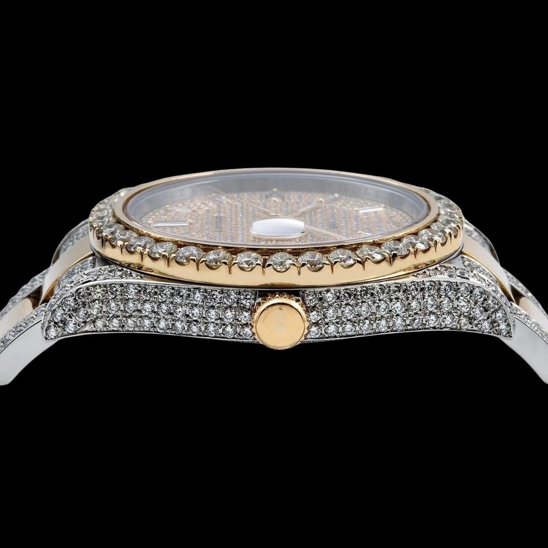 Rolex Diamond Paved Dial Diamond Stick Markers Two Tone Oyster Bracelet Iced Out Moissanite Watch Crown View
