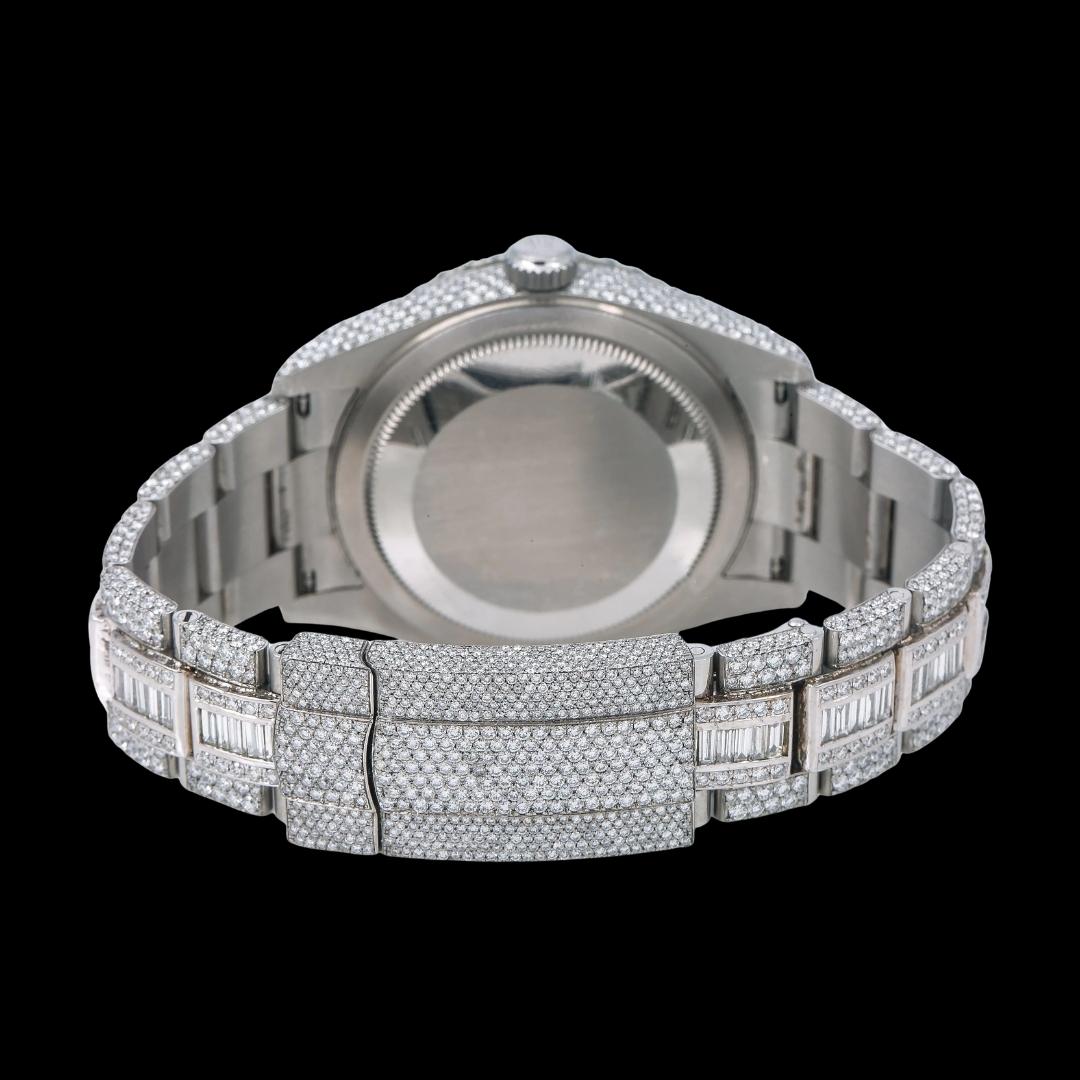Rolex Sky-Dweller Stick Markers Black Dial Iced Out Baguette Oyster Bracelet Moissanite Watch Caseback View