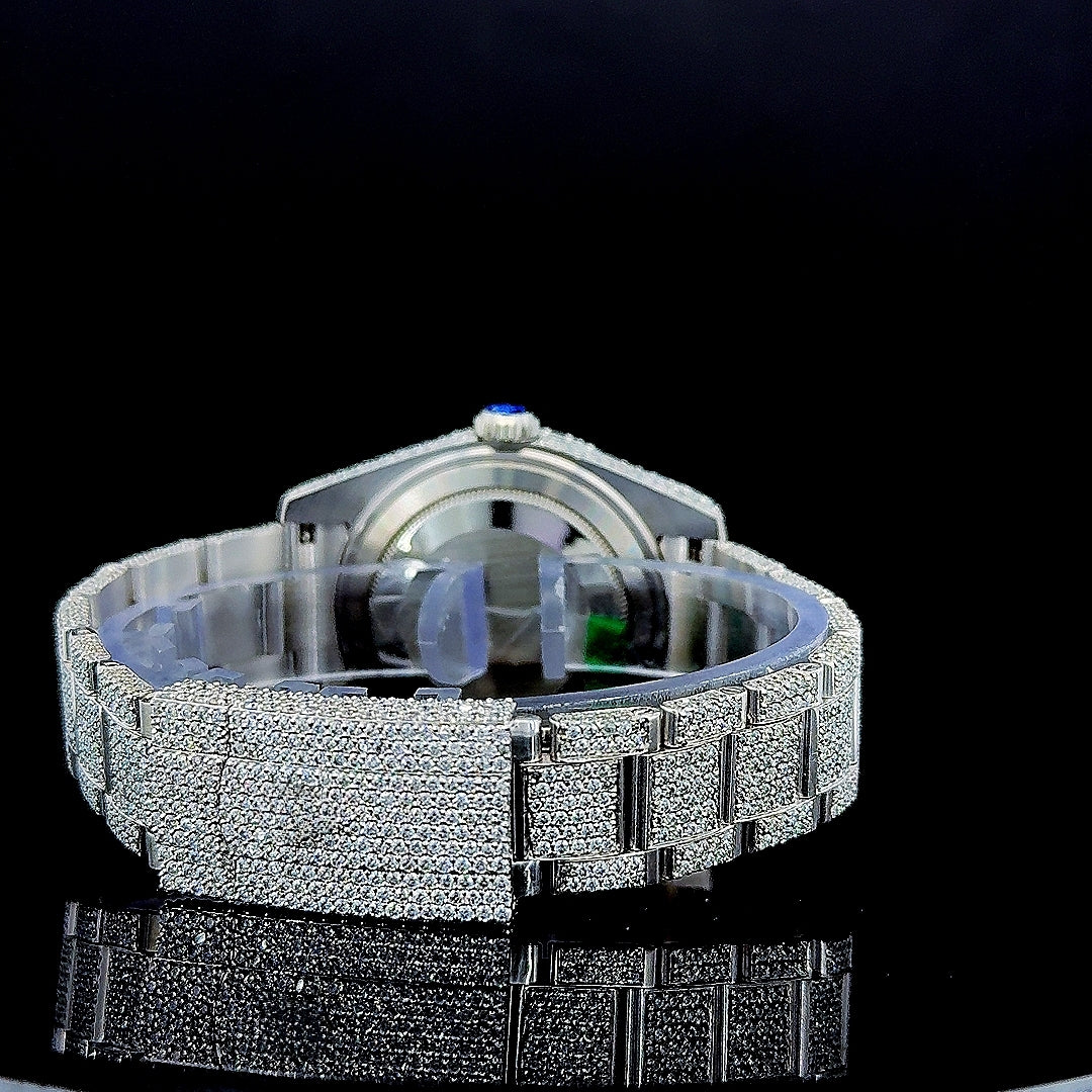 Rolex Sky Dweller Fully Iced Out Oyster Strap White Gold Moissanite Watch Bracelet View