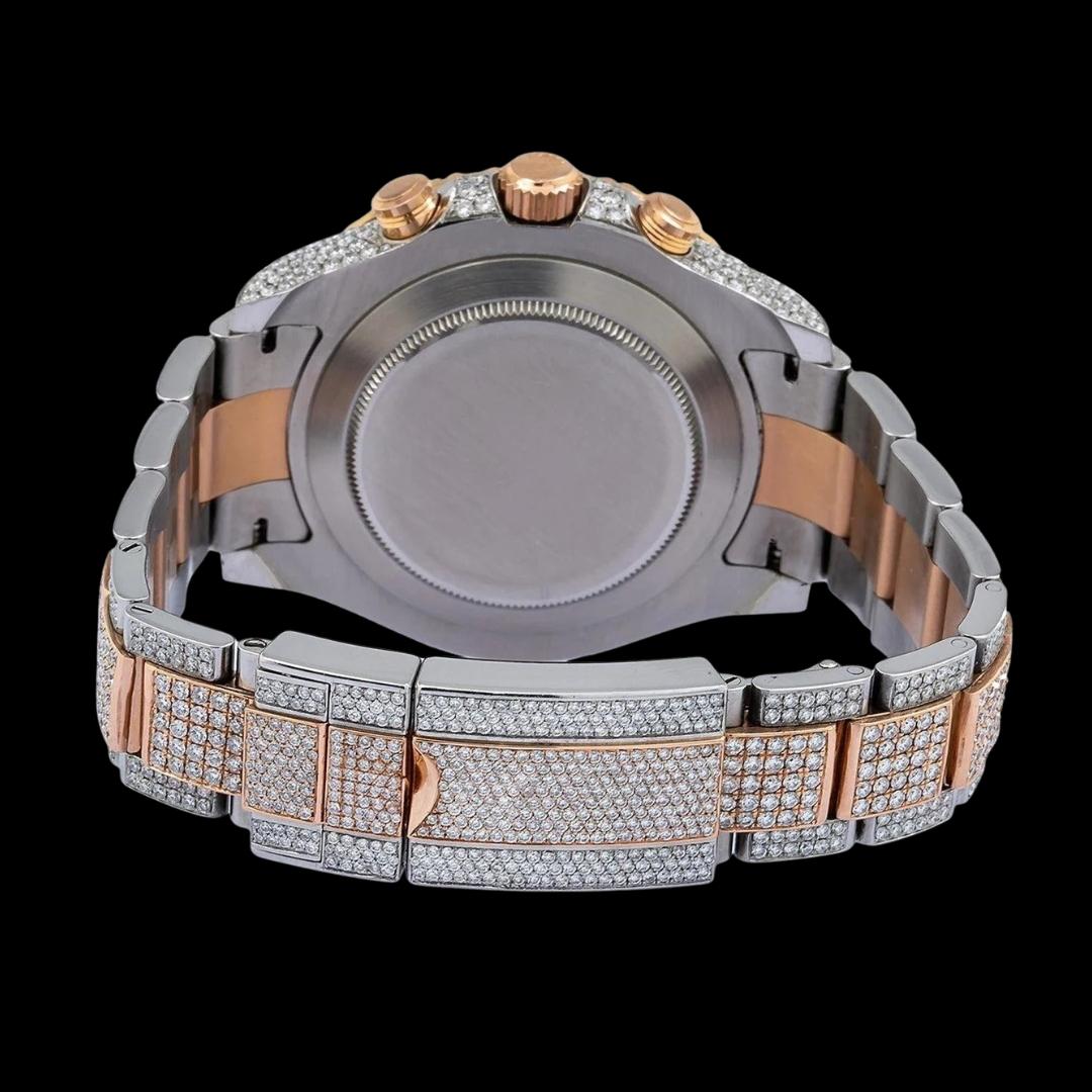 Rolex Yacht-Master II White Dial Standard Numerals Two Tone Rose Gold Oyster Moissanite Watch Caseback View