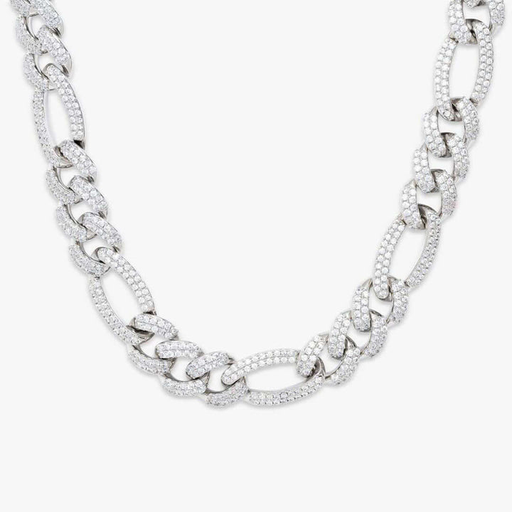 Round Moissanite Cuban Link Necklace in 14K White Gold Close Up Front View