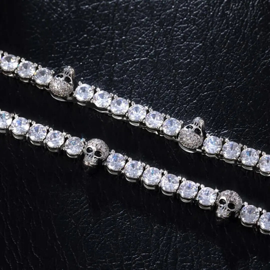 Round Moissanite Geometric Accent Tennis Necklace in 14K White Gold Detailed Link View