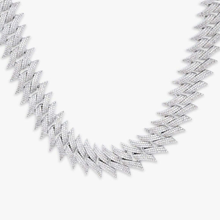 Round Moissanite Geometric Cuban Link Necklace in 14K Gold Close Up Front View